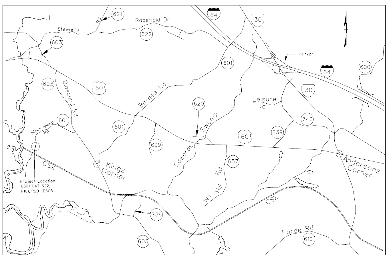 Route 601 (Hicks Island Road) over Diascund Creek in James City County is near the intersection of Route 601 (Barnes Road) and Route 603 (Diascund Road).