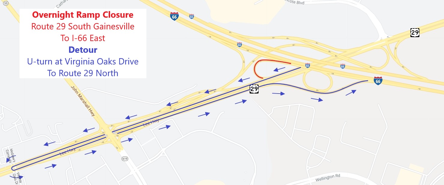 Ramp Route 29 South to I-66 East Detour