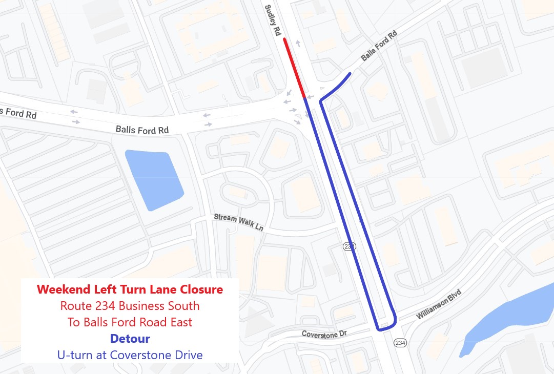 Detour Map of BUS VA-234S to Balls Ford Rd.